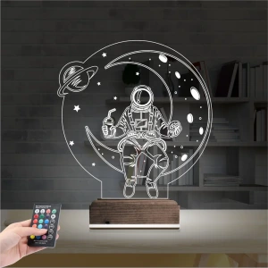 Astronot Ay Gezegen 3D Lamba - Masa Gece Lambası