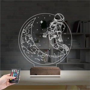 Astronot Ay 3D Lamba - Masa Gece Lambası