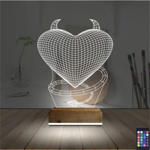 Kalp Şeytan Sevgiliye Hediye 3D Lamba - Masa Gece Lambası Kalp Şeytan Sevgiliye Hediye 3D Lamba - Masa Gece Lambası