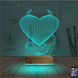 Kalp Şeytan Sevgiliye Hediye 3D Lamba - Masa Gece Lambası Kalp Şeytan Sevgiliye Hediye 3D Lamba - Masa Gece Lambası