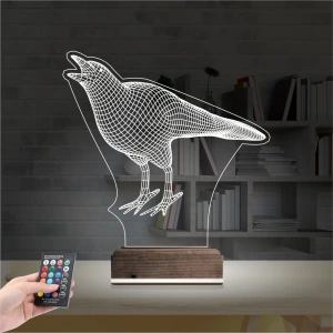 Karga Kuş 3D Lamba - Masa Gece Lambası