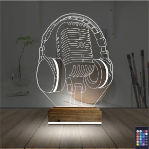 Dj Müzik Mikrofon Kulaklık 3D Lamba - Masa Gece Lambası