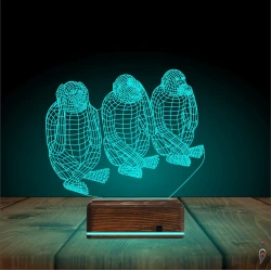 Üç Maymun 3D Lamba - Masa Gece Lambası Üç Maymun 3D Lamba - Masa Gece Lambası