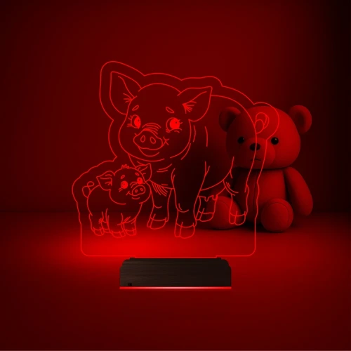 Çocuk Odası Domuz Yavru Domuz 3D Lamba - Masa Gece Lambası