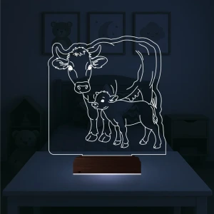 Çocuk Odası İnek İnek Yavrusu 3D Lamba - Masa Gece Lambası