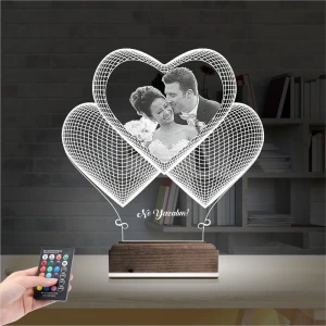 Kalp Sevgiliye Hediye Fotoğraflı 3D Lamba - Masa Gece Lambası