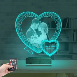 Kalp Sevgiliye Hediye Fotoğraflı 3D Lamba - Masa Gece Lambası