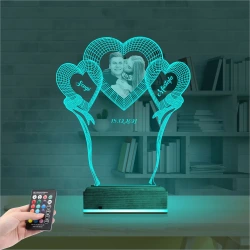 Kalp Sevgiliye Hediye Fotoğraflı 3D Lamba - Masa Gece Lambası