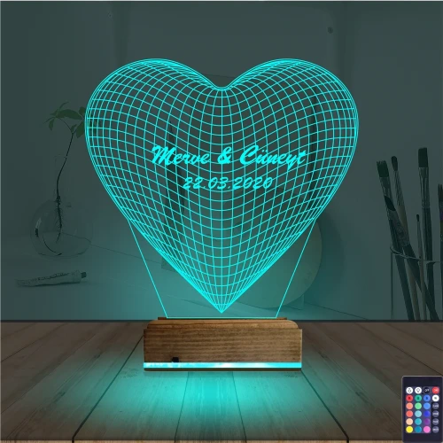 Kalp Sevgiliye Hediye Kişiye Özel 3D Lamba - Masa Gece Lambası