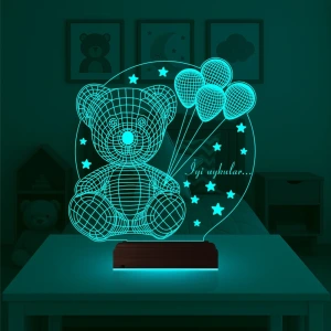 Ayıcık Hediye Balon Kişiye Özel 3D Lamba - Masa Gece Lambası