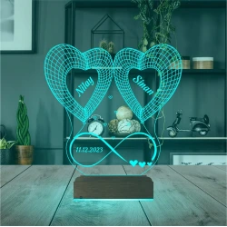 2 Kalp Sonsuzluk Sevgiliye Hediye Kişiye Özel 3D Lamba - Masa Gece Lambası 2 Kalp Sonsuzluk Sevgiliye Hediye Kişiye Özel 3D Lamba - Masa Gece Lambası