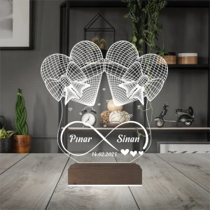 Fiyonk Kalp Sonsuzluk Sevgiliye Hediye Kişiye Özel 3D Lamba - Masa Gece Lambası