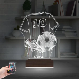 Futbol Topu Forma Fytbolcu Hediye Kişiye Özel 3D Lamba - Masa Gece Lambası