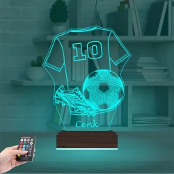 Futbol Topu Forma Fytbolcu Hediye Kişiye Özel 3D Lamba - Masa Gece Lambası