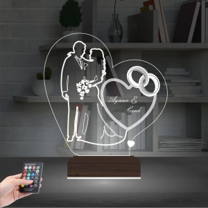 Gelin Damat Alyans Yüzük Seviliye Hediye Kişiye Özel 3D Lamba - Masa Gece Lambası