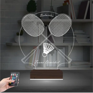 Badminton Bedminton Kişiye Özel 3D Lamba - Masa Gece Lambası