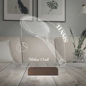 Tenis Raketi Tenisçi Tasarım Kişiye Özel 3D Lamba - Masa Gece Lambası