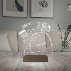 Güzellik Uzmanı Hediye Makyaj Çantası Kişiye Özel 3D Lamba - Masa Gece Lambası