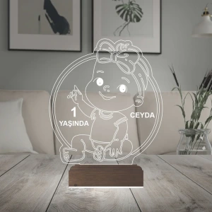 Yeni Doğan Kız Bebek Hediye Kişiye Özel 3D Lamba - Masa Gece Lambası