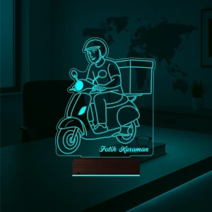 Kurye Hediye Paket Servis Motorsiklet Moto Kurye Kişiye Özel 3D Lamba - Masa Gece Lambası