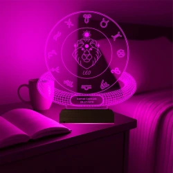 Aslan Burcu Leo Astroloji Doğum Günü Hediyesi Kişiye Özel 3D Lamba - Masa Gece Lambası